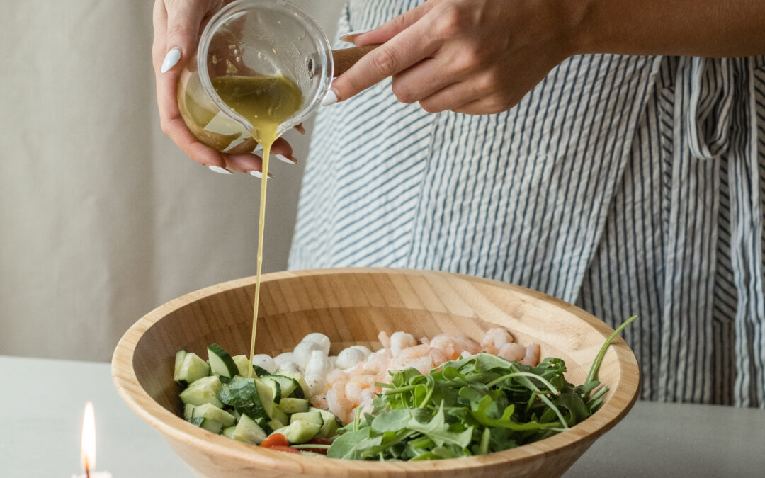 Salade de roquette, orzo, crevette nordique & vinaigrette citron,ail