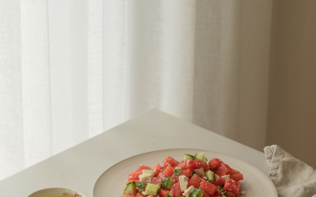 Salade de melon d’eau, concombre, feta & balsamique